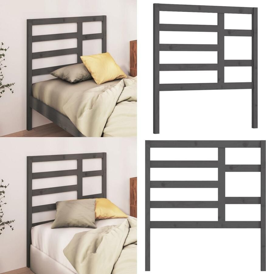 VidaXL Hoofdbord 96x4x104 cm massief grenenhout grijs Hoofdbord Hoofdborden Hoofdeinde Houten Hoofdbord