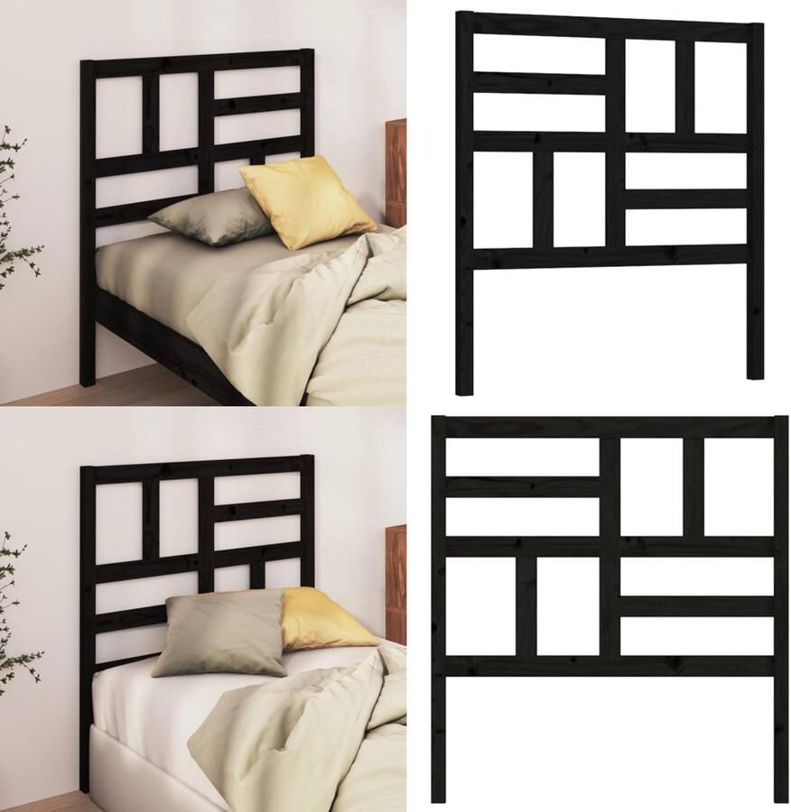 VidaXL Hoofdbord 96x4x104 cm massief grenenhout zwart Hoofdbord Hoofdborden Hoofdeinde Houten Hoofdbord