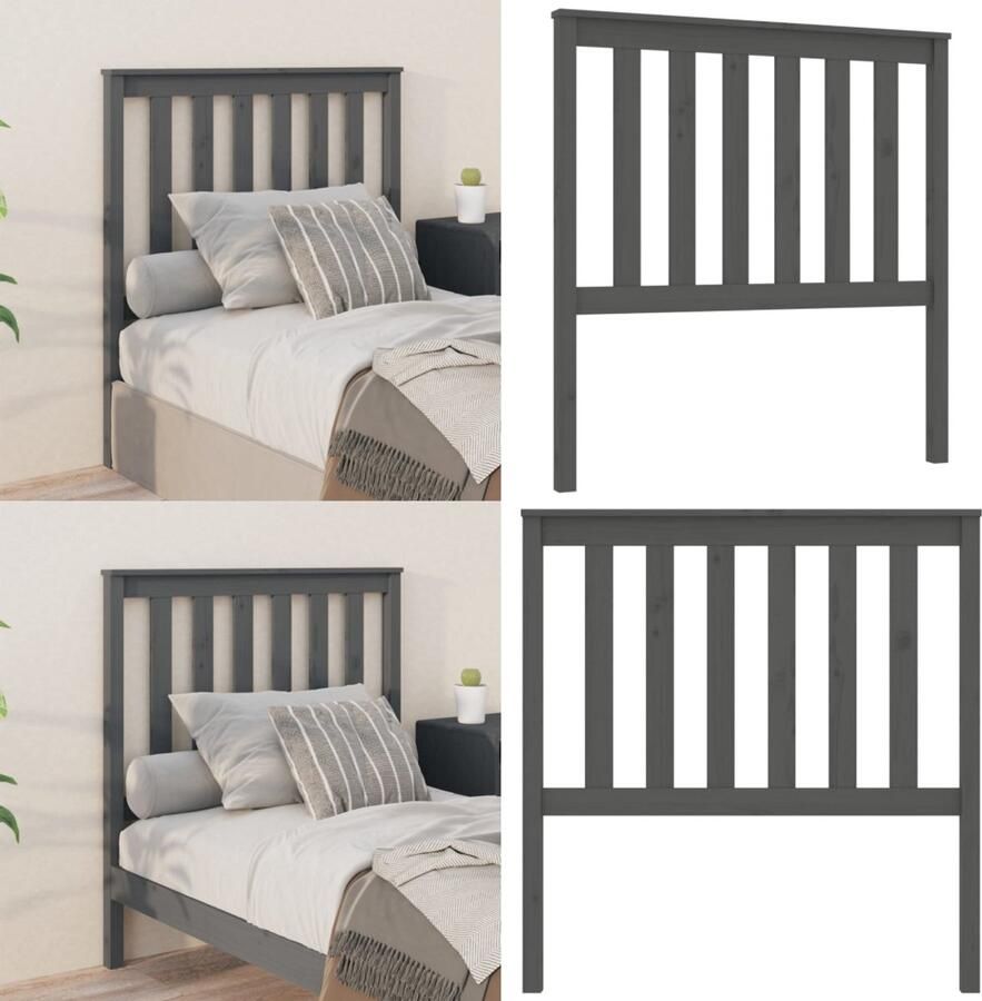 VidaXL Hoofdbord 96x6x101 cm massief grenenhout grijs Hoofdbord Hoofdborden Hoofdeinde Houten Hoofdbord