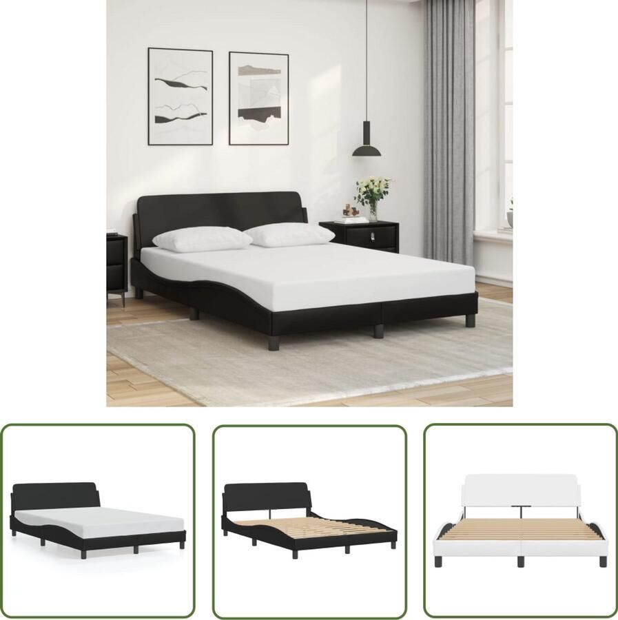 VidaXL Bedframe Dover kunstleer zwart 140x190 cm Bed Frame Hoofdbord Kunstleder Bed Zwarte Bed Tweepersoonsbed