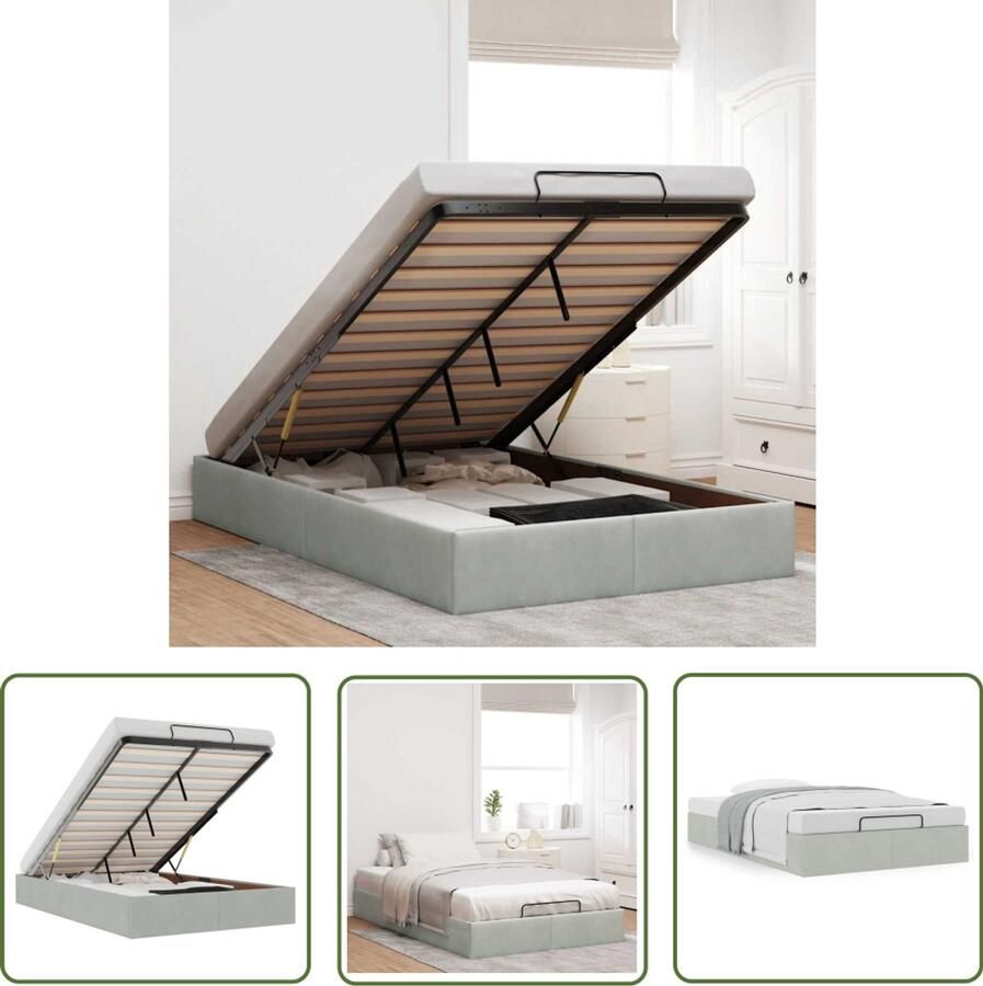VidaXL Hoofdbord Bed Frame Bedframe zonder matras 120x190 cm fluweel lichtgrijs Tweepersoonsbed Slaapcomfort Opslagmogelijkheid