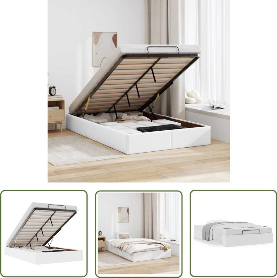 VidaXL Hoofdbord Bed Frame Bedframe zonder matras 120x200 cm kunstleer wit Slaapcomfort Kunstleder Opbergruimte