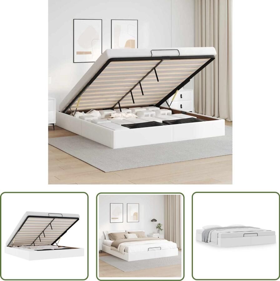 The Living Store Bedframe zonder matras 160x200 cm kunstleer wit Slaapbank Hoofdbord Tweepersoonsbed Bed Frame Kunstleder Bed