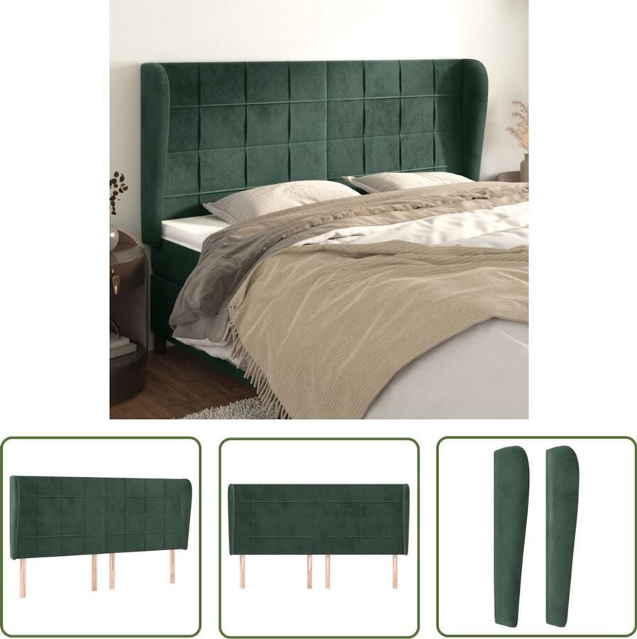 The Living Store Hoofdbord met randen 163x23x118 128 cm fluweel donkergroen Hoofd Bord Hoofdbord Bed Klassiek Hoofdbord Donkere Groen Hoofdbord Fluweel Hoofdbord
