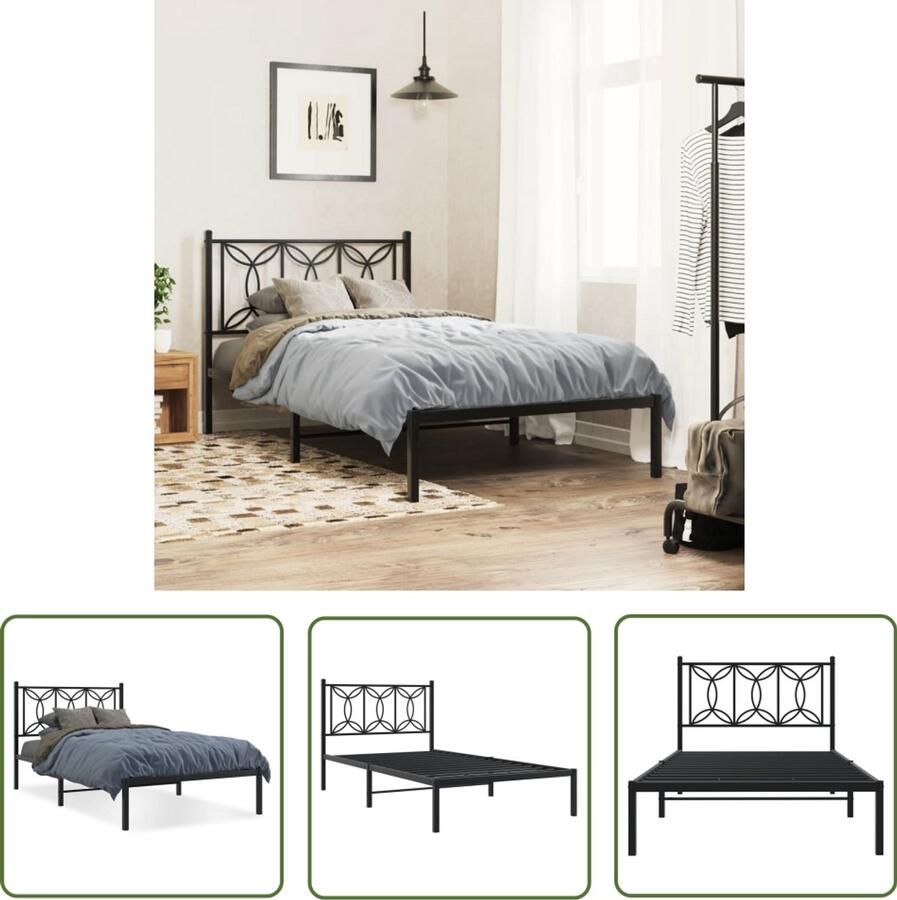 VidaXL Hoofdbord Bed Metalen Bed Frame Bedframe met hoofdbord metaal zwart 107x203 cm Zwarte Bed Staal Bed Boxspring Bed