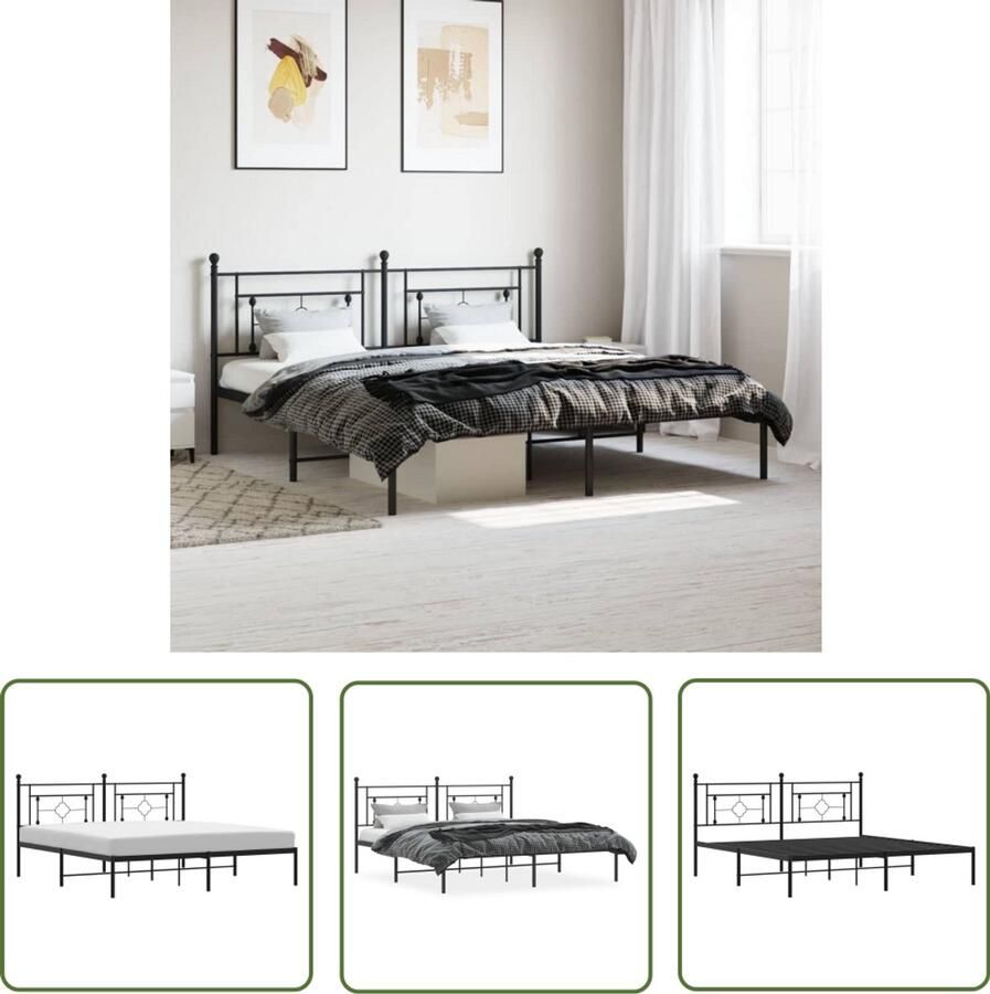 VidaXL Bedframe met hoofdbord metaal zwart 183x213 cm Bedframe Hoofdbord Staal Zwart Dubbelbed