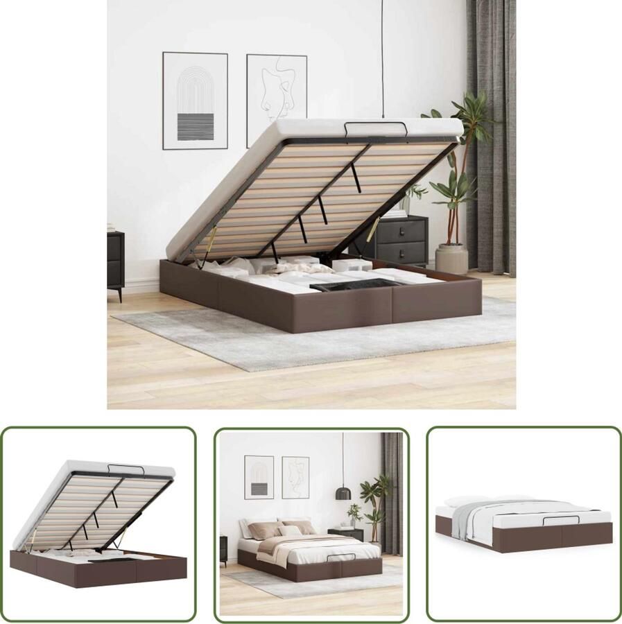 VidaXL Hoofdbord Bedframe zonder matras 140x200 cm kunstleer bruin Tweepersoonsbed Kunstleder Bruine Bank
