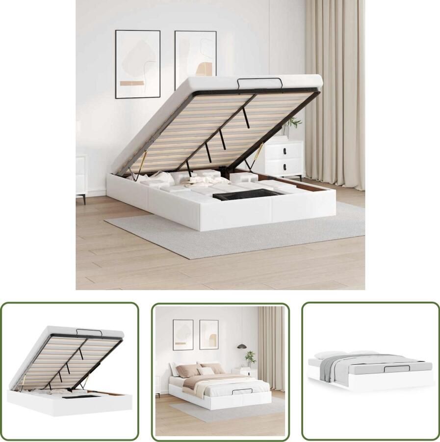 VidaXL Hoofdbord Bedframe zonder matras 140x200 cm kunstleer wit Slaapkamers Design Bed Modern Bed