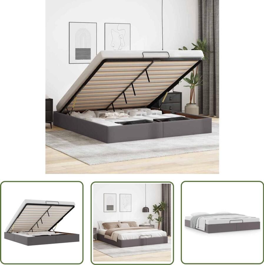 VidaXL Hoofdbord Bedframe zonder matras 160x200 cm kunstleer grijs Kunstleder Grijze Kleur Opbergruimte