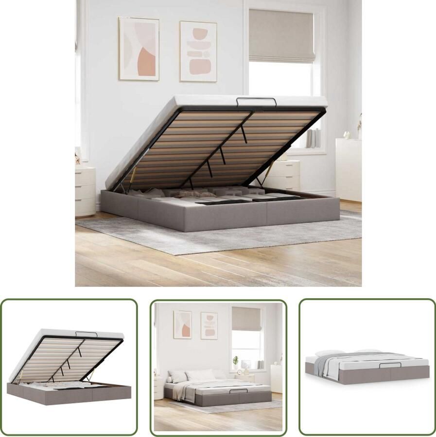 VidaXL Hoofdbord Bedframe zonder matras 160x200 cm stof taupe Tweepersoonsbed Tapijt Bedroom Decoratie