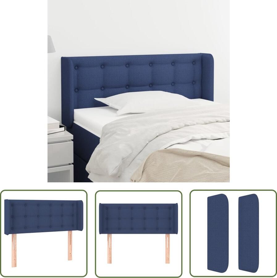 The Living Store Hoofdbord met randen 103x16x78 88 cm stof blauw Hoofd Bord Hoofdbord Blauw Beddecoratie Slaapkamers Comfortabele Hoofdsupport