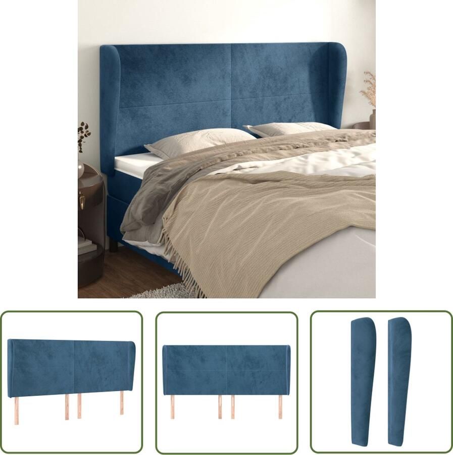 The Living Store Hoofdbord met randen 183x23x118 128 cm fluweel donkerblauw Hoofd Bord Hoofdbord Blauw Velvet Hoofdbord Beddecoratie Slaapkamerstijl