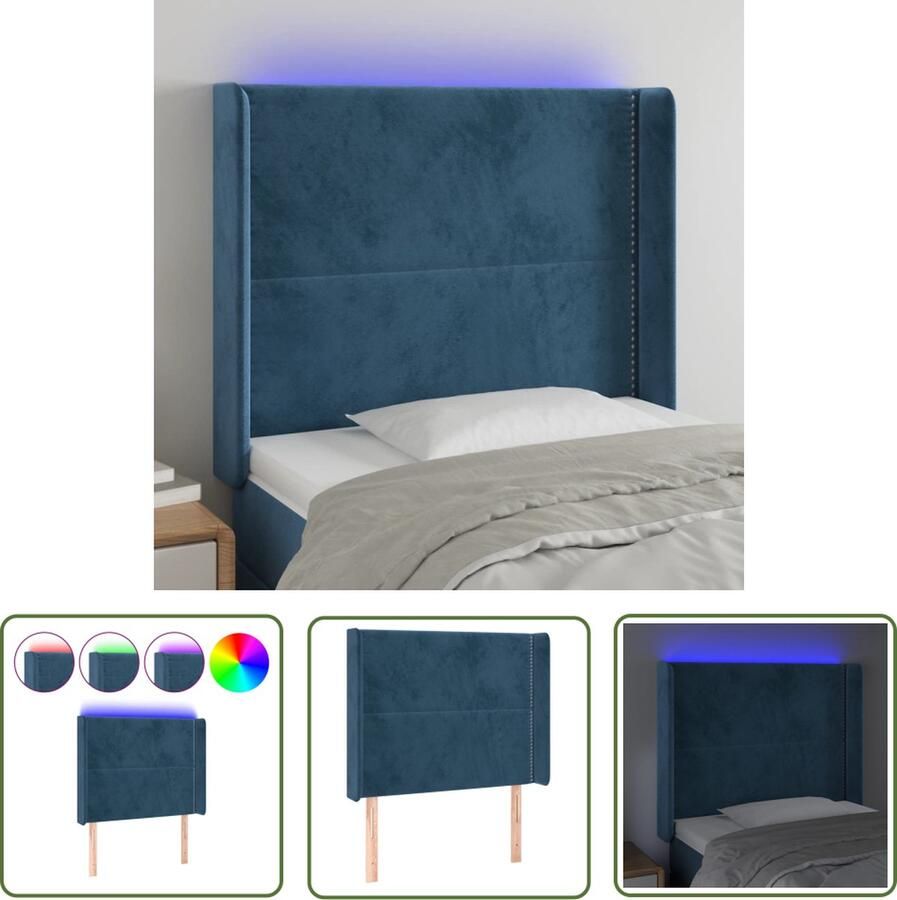 The Living Store Hoofdbord LED Donkerblauw 83x16x118 128 cm Verstelbaar Hoofd Bord Led Hoofdbord Blauw Velvet Hoofdbord Beddecoratie Slaapkamers Decoratie