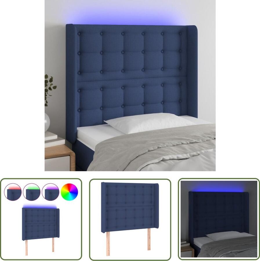 The Living Store Hoofdbord LED Blauw 93x16x118 128 cm Verstelbaar hoofdeinde Duurzaam materiaal Hoofd Bord Led Hoofdbord Blauw Hoofdbord Met Led Verlichting Headboard Beddecoratie