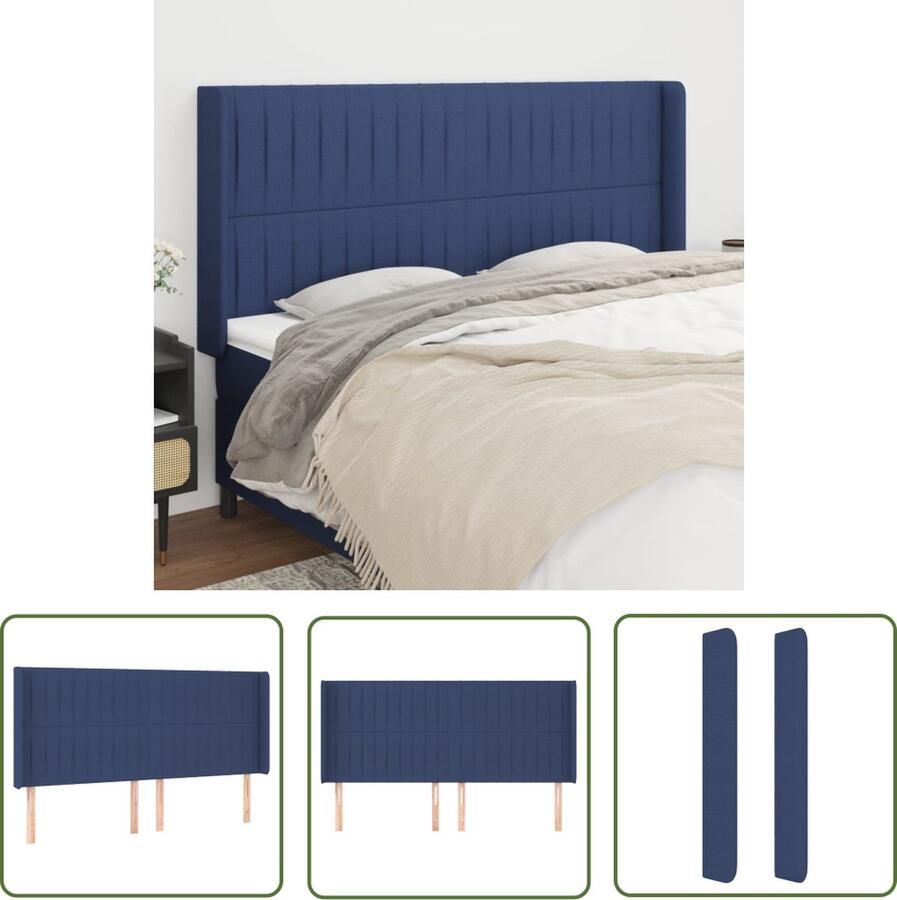 The Living Store Hoofdbord met randen 163x16x118 128 cm stof blauw Klassieke Hoofdbord Blauw Bedhoofd Hoofdeinde Stoffen Hoofdbord