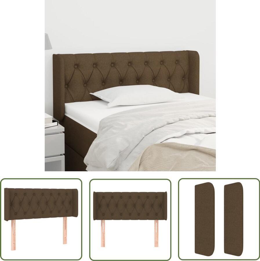 The Living Store Hoofdbord met randen 93x16x78 88 cm stof donkerbruin Klassieke Hoofdbord Bruin Beddecoratie Stoffen Hoofdbord Hoofdeinde