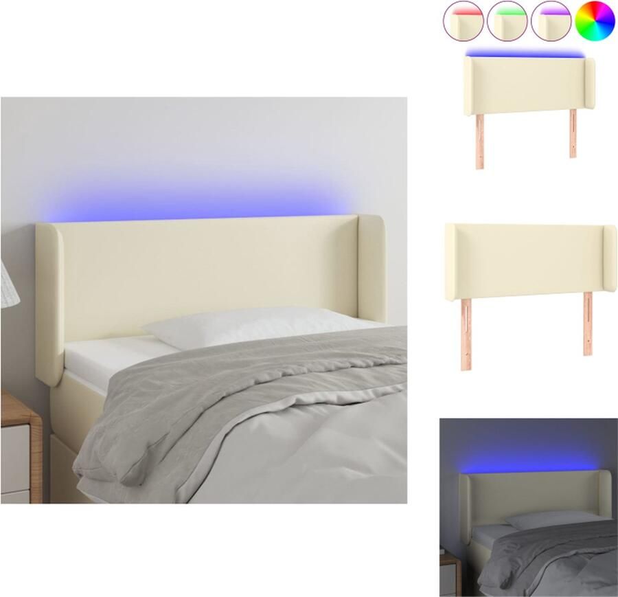 VidaXL Hoofdbord Classic Crème 83 x 16 x 78 88 cm LED-verlichting Verstelbare hoogte Duurzaam kunstleer Bedonderdeel