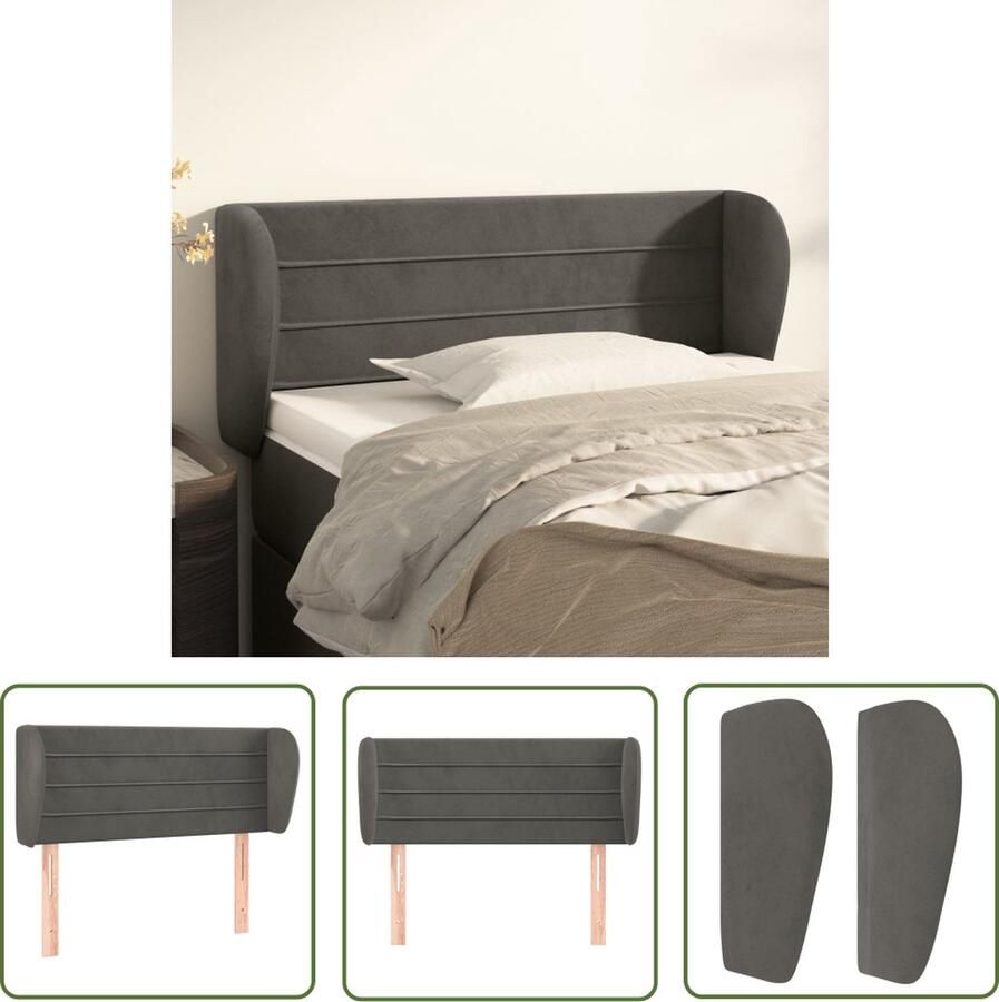 The Living Store Hoofdeind Classic Donkergrijs 93 x 23 x 78 88 cm Fluweel hout Verstelbaar Comfortabele ondersteuning Hoofd Bord Hoofdbord Classic Velvet Hoofdbord Grijs Hoofdbord Adjustable Headboard