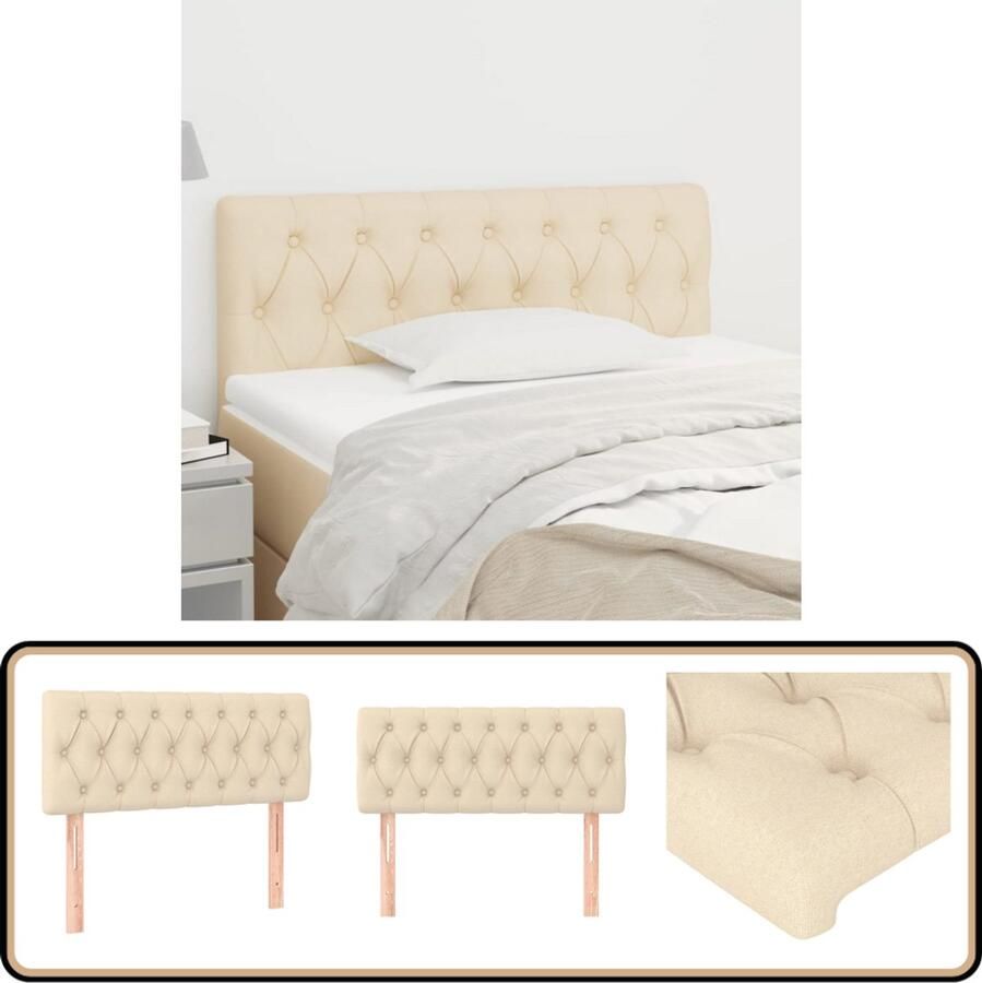 The Living Store Hoofdbord Klassiek 90 x 7 x 78 88 cm Kleur- Crème Materiaal- Stof bewerkt hout massief larikshout Hoofd Bord Hoofdkussen Beddecoratie Klassiek Interieur Stoffen Hoofdbord