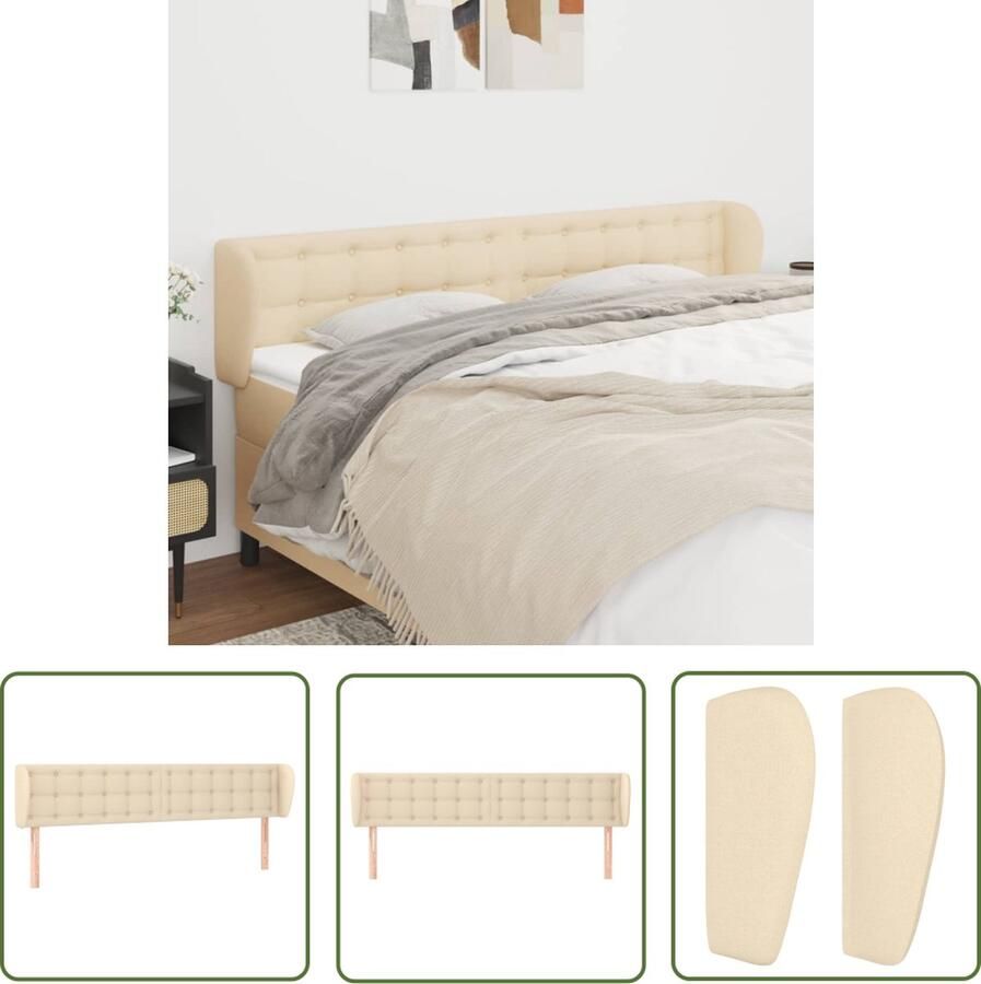 The Living Store Hoofdbord met randen 203x23x78 88 cm stof crèmekleurig Hoofd Bord Hoofdbord Creme Beddecoratie Slaapkamers Comfortabel Hoofdbord