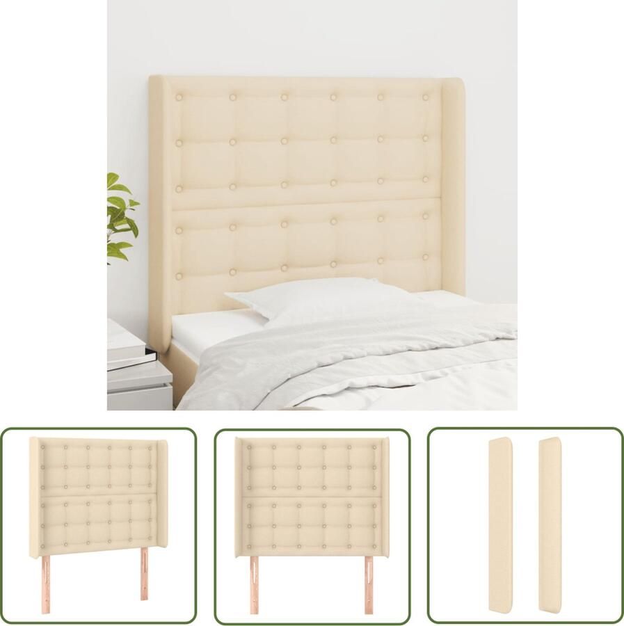 The Living Store Hoofdbord met randen 83x16x118 128 cm stof crèmekleurig Hoofd Bord Hoofdbord Creme Hoofdkussen Beddecoratie Bedroom Decor