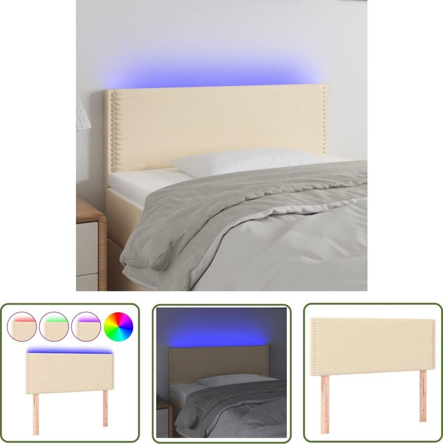 The Living Store Hoofdeind LED-strip Crème 100 x 5 x 78 88 cm Verstelbaar Duurzaam materiaal Hoofd Bord Led Hoofdbord Crème Hoofdbord Met Led Verlichting Led Headboard Bedroom Decor