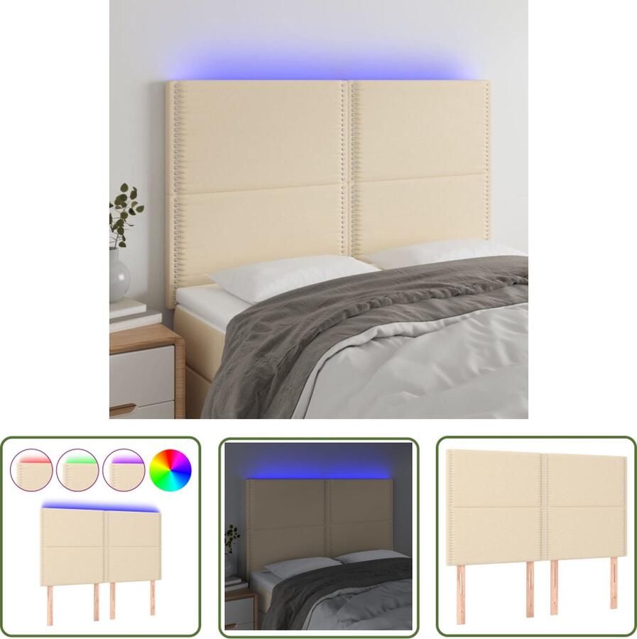 The Living Store Hoofdeinde LED crème verstelbaar 144 x 5 x 118 128 cm USB-aansluiting Hoofd Bord Led Hoofdbord Creme Beddecoratie Slaapkamerstijl Led Lampen