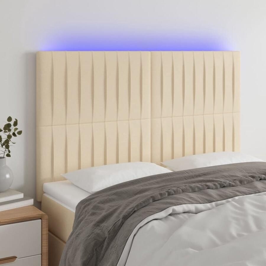 The Living Store Hoofdbord LED 144x5x118 128 cm stof crèmekleurig Hoofd Bord Led Hoofdbord Creme Bedding Accessories Slaapkamers Decoratie Led Lampen