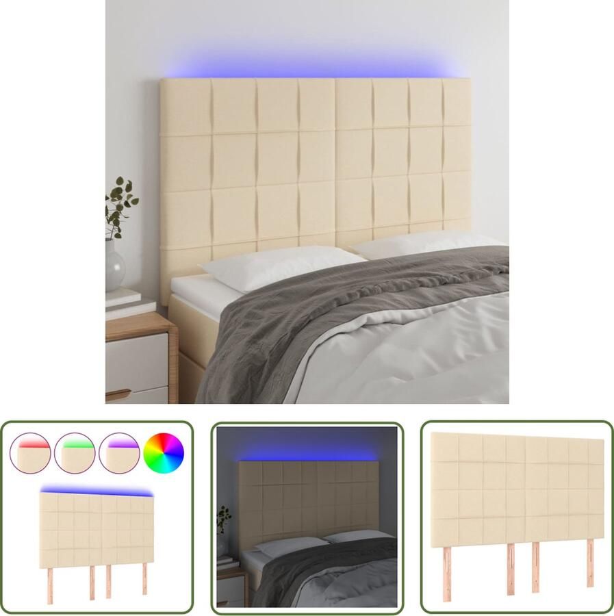 The Living Store Hoofdeind LED-strips Crème 144 x 5 x 118 128 cm Verstelbare Hoogte Duurzaam Materiaal Hoofd Bord Led Hoofdbord Creme Hoofdbord Met Led Verlichting Led Headboard Bedroom Decor