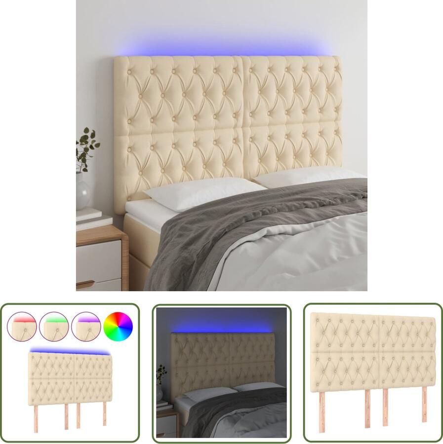The Living Store Hoofdeind LED-strip Crème 160 x 7 x 118 128 cm Verstelbaar Duurzaam Hoofd Bord Led Hoofdbord Creme Hoofdbord Met Verlichting Led Lampen Bedroom Decor