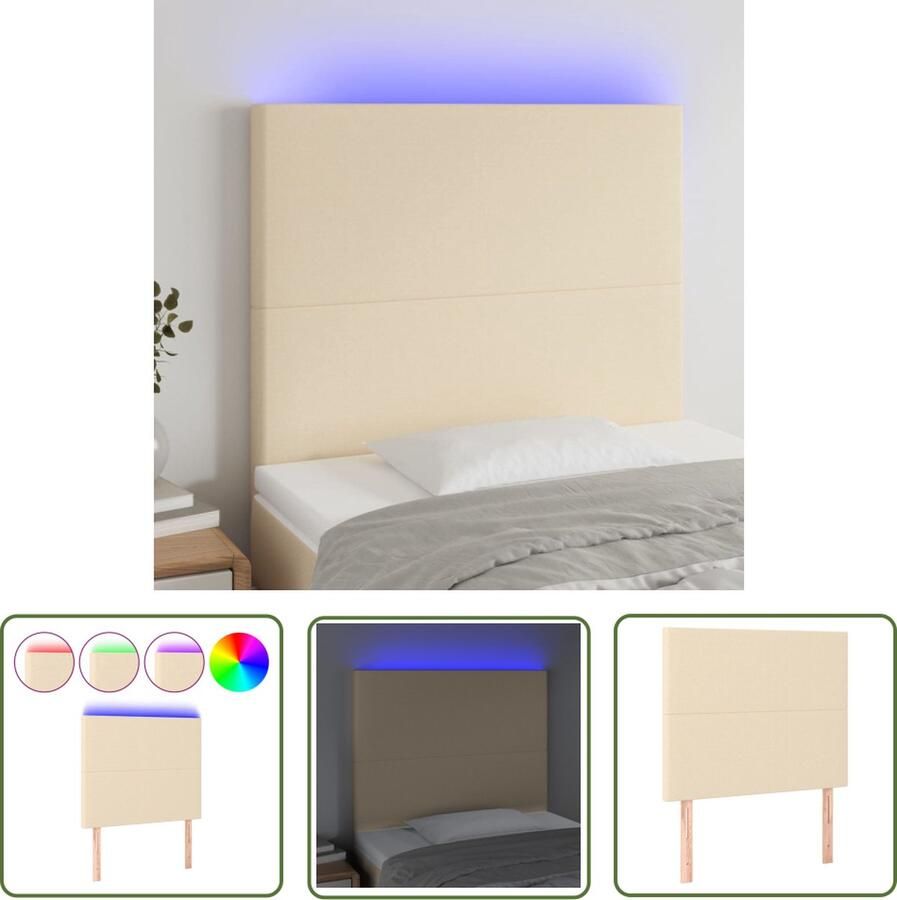 The Living Store Hoofdeinde LED-strip crème 100 x 5 x 118 128 cm verstelbare hoogte Hoofd Bord Led Hoofdbord Creme Hoofdbord Met Led Verlichting Led Headboard Bedroom Decor