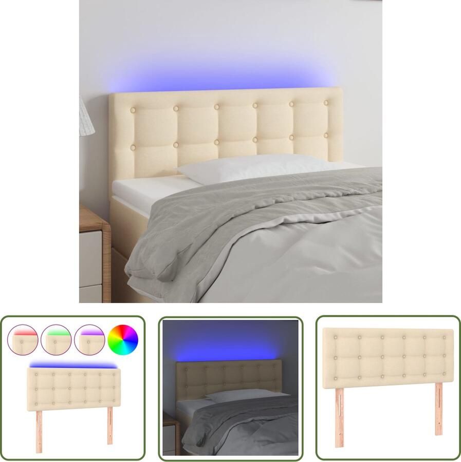 The Living Store Hoofdeind LED-strip Crème 90 x 5 x 78 88 cm Verstelbare hoogte Duurzaam materiaal Hoofd Bord Led Hoofdbord Creme Bedding Accessories Headboard Decor Bedroom Furniture