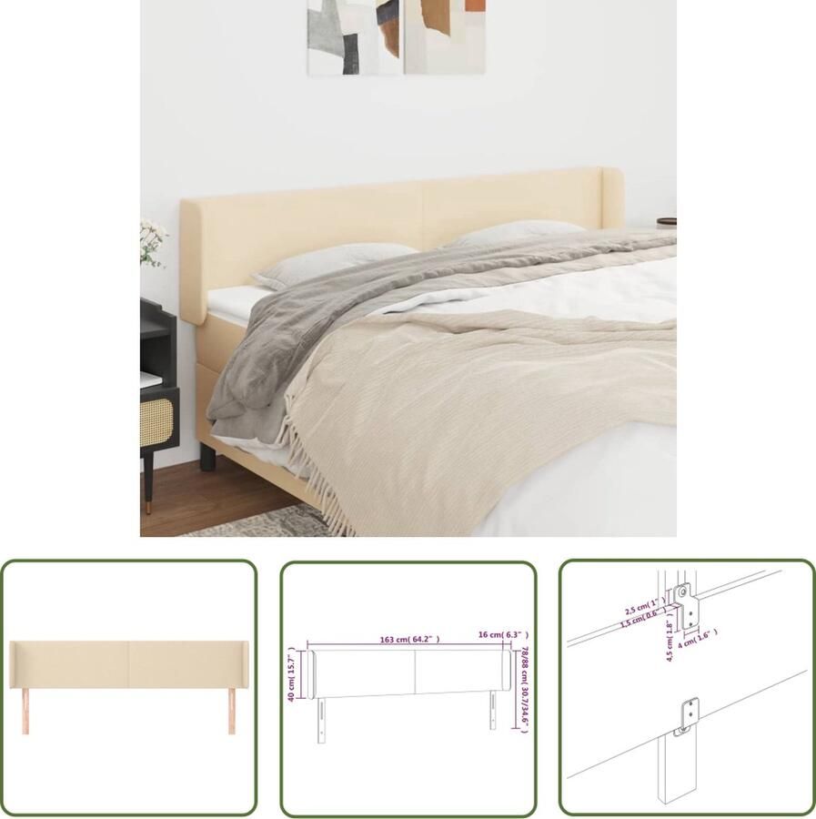 The Living Store Klassiek Hoofdbord Crème 163 x 16 x 78 88 cm Duurzaam Verstelbaar Klassieke Hoofdbord Creme Bedhoofd Stoffen Hoofdbord Adjustable Hoofdbord