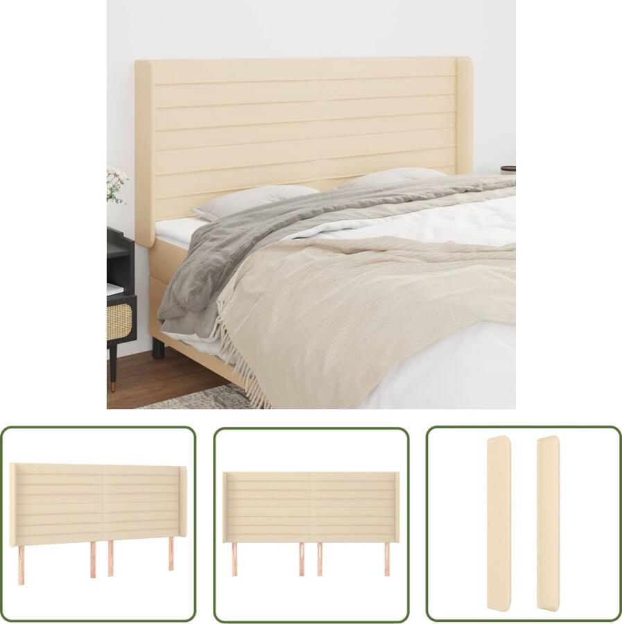 The Living Store Hoofdbord met randen 203x16x118 128 cm stof crèmekleurig Hoofd Bord Hoofdkussen Beddecoratie Bedroom Decor Slaapkamervloer