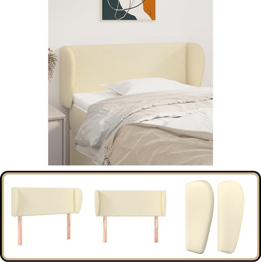 VidaXL Hoofdbord Crèmekleurig Kunstleer 93x23x78 88 cm Hoofd Bord Beddecoratie Hoofdsteun Klassiek Hoofdbord Lederlook