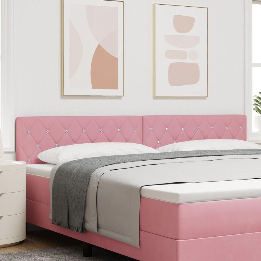 VidaXL Hoofdbord in Roze Fluweel met Kristallen Knoppen Ge tuft 200 cm