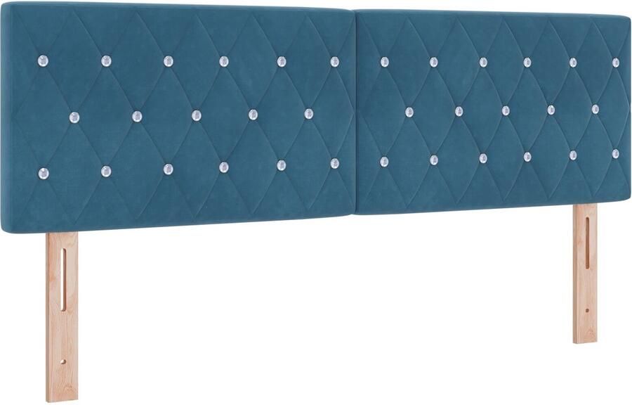 VidaXL Hoofdbord Donkerblauw Fluweel met Kristallen Knoppen Tufted 160 cm - Foto 2