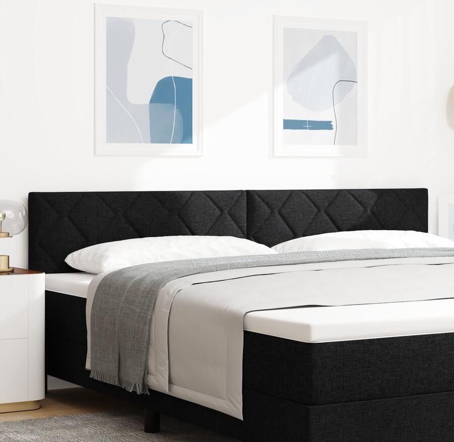 VidaXL Stoffen Hoofdbord Geometrisch met hoofdeinde Zwart 200 cm Stof - Foto 2