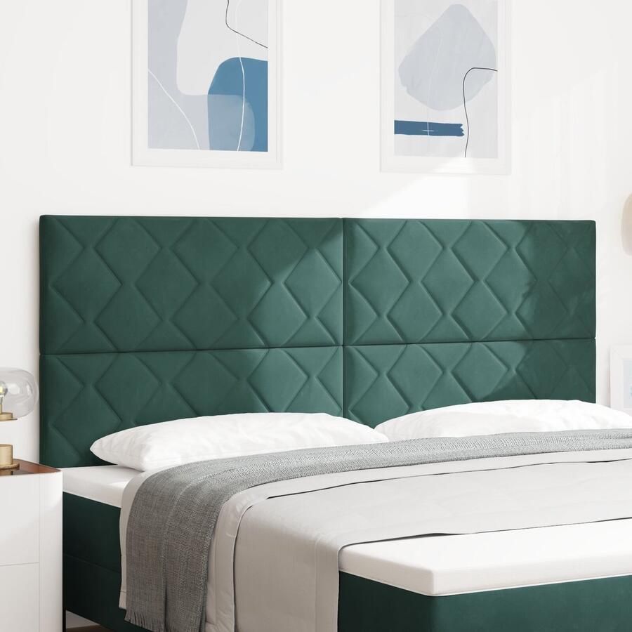 VidaXL Hoofdbord Diamantblok Ontwerp Donkergroen 200 cm Fluweel