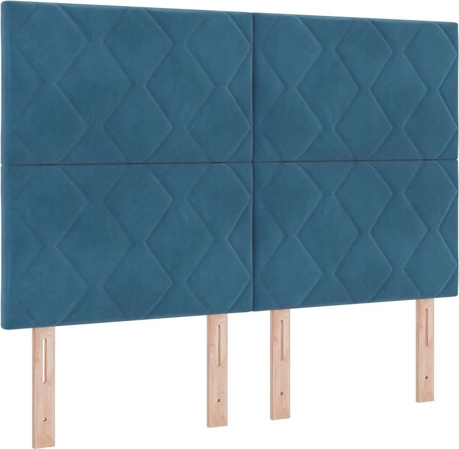 VidaXL Hoofdbord Wandgemonteerd Geometrisch Donkerblauw 144 cm Fluweel - Foto 2