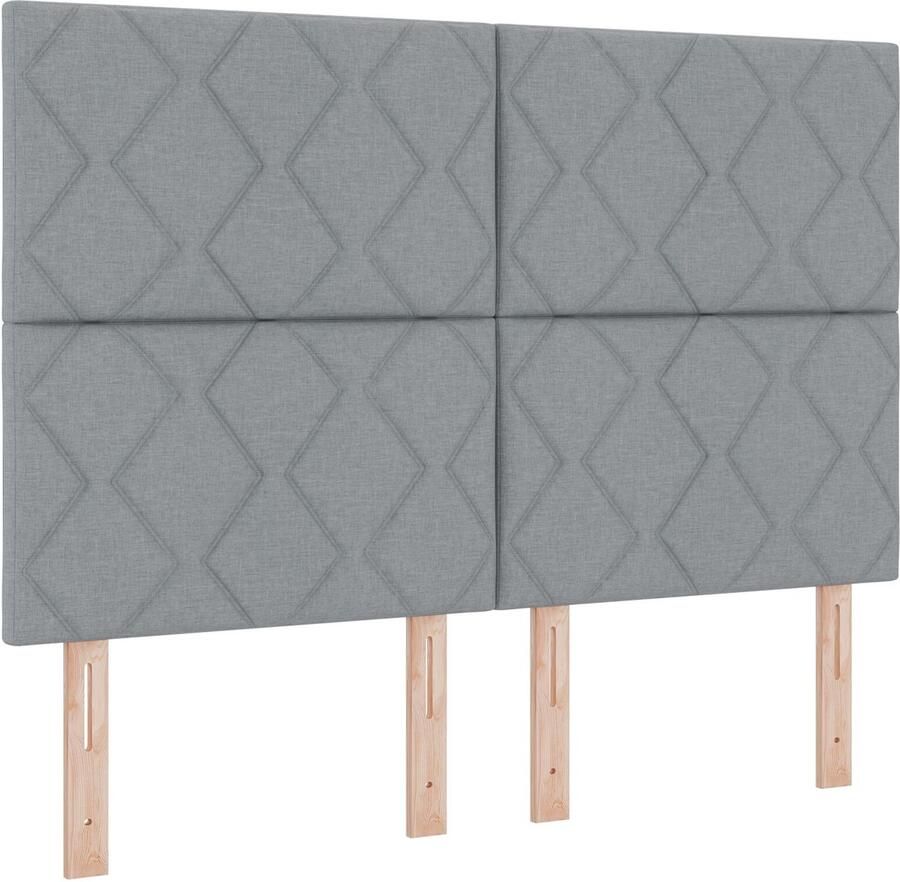 VidaXL Hoofdbord met Diamantblokken in Lichtgrijs – 160 cm – Stof - Foto 2