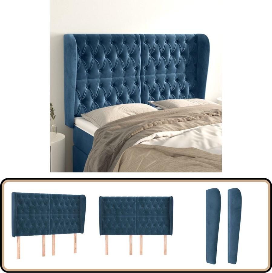 VidaXL Hoofdbord Donkerblauw Fluweel 147x128 cm Hoofd Bord Bedhoofdbord Klassiek Hoofdbord Velvet Hoofdbord Blauw Hoofdbord Adjustable Headboard Leeshoek Tv Hoek