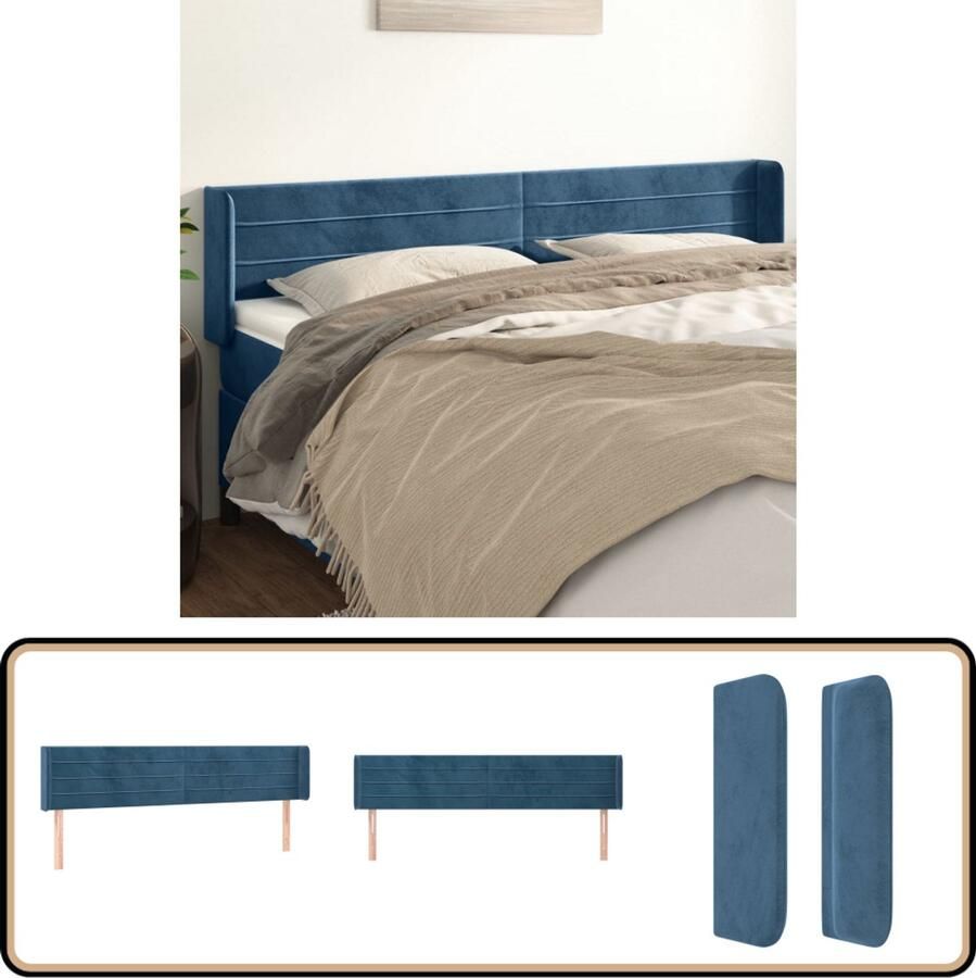 VidaXL Hoofdbord Donkerblauw Fluweel 183 cm Hoofd Bord Hoofdkussen Velvet Blauw Beddengoed Slaap Accessoires Kamer Decoratie