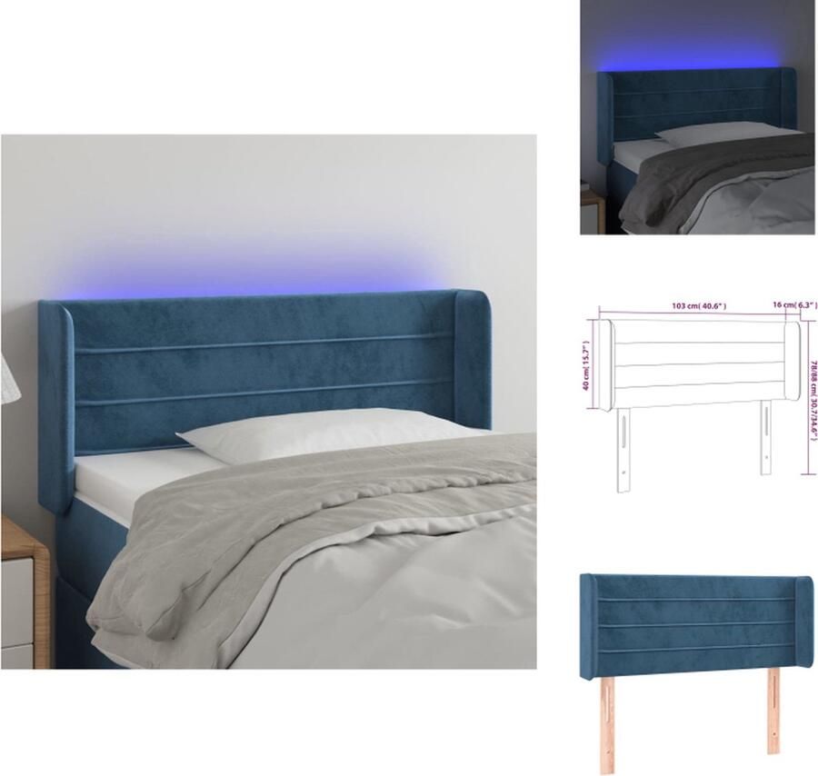 VidaXL Hoofdbord donkerblauw LED 103 x 16 x 78 88 cm verstelbaar zacht fluweel kleurrijke LED-verlichting snijdbare LED-strip inclusief montagehandleiding en USB-aansluiting Bedonderdeel - Foto 2