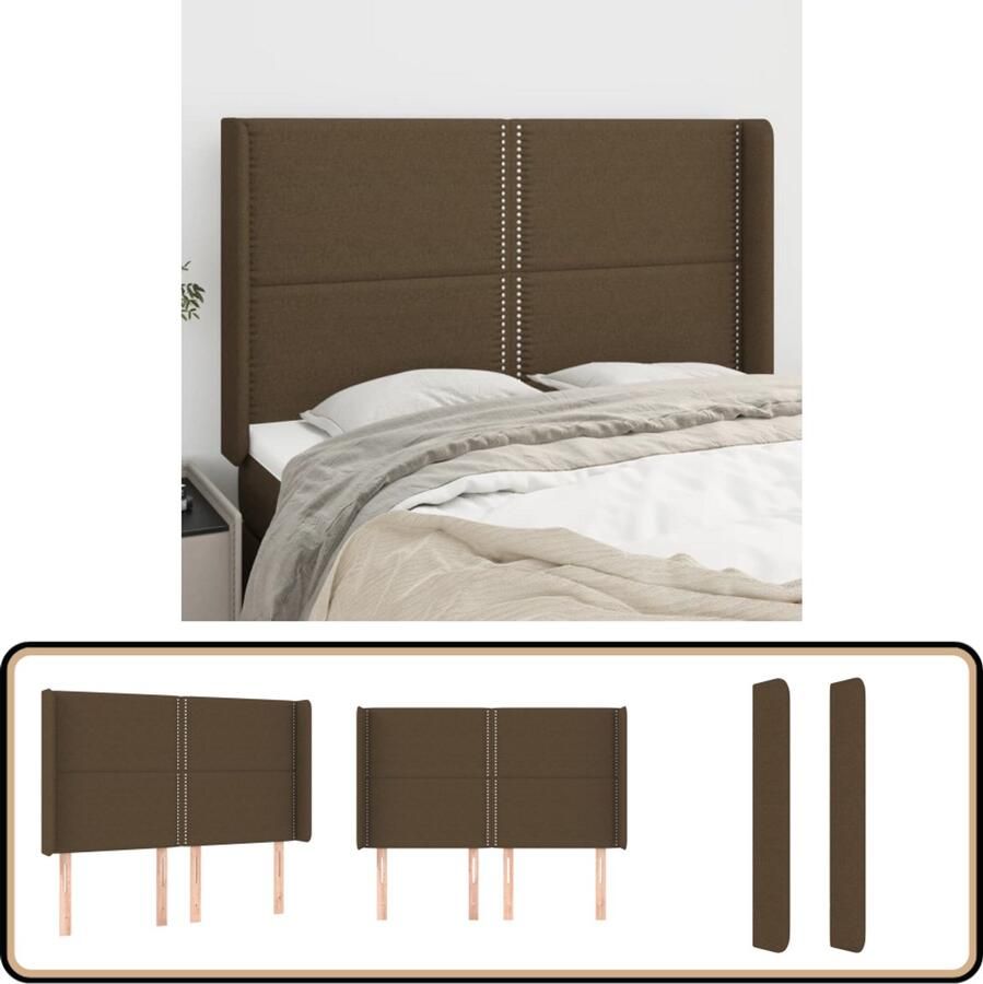 VidaXL Hoofdbord Donkerbruin 147x16x118 128 cm Hoofd Bord Hoofdkussen Beddecoratie Slaap Accessoires Donkere Meubels Bruine Meubels Stoffen Hoofdborden