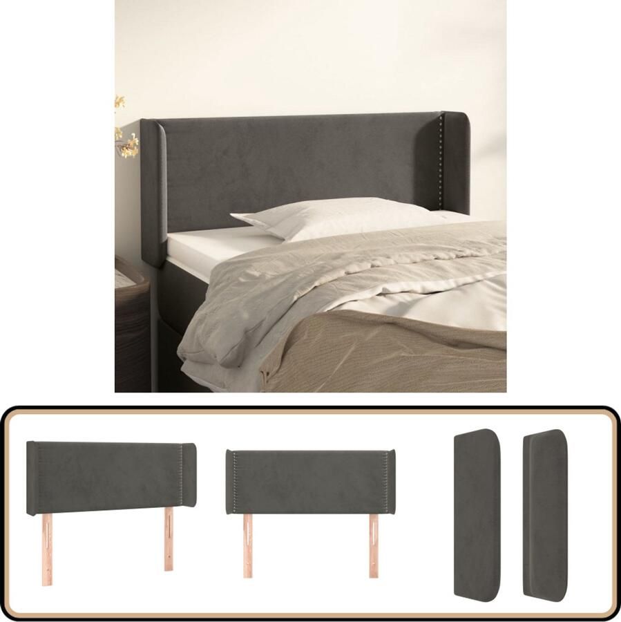 VidaXL Hoofdbord met randen Fluweel Donkergrijs Hoofd Bord Hoofdeinde Beddecoratie Velvet Grijs Klassiek Modern Luxe