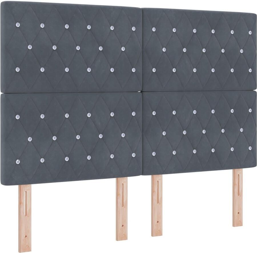 VidaXL Hoofdbord Donkergrijs Fluweel met Kristallen Knoppen Ge tuft 140 cm - Foto 2