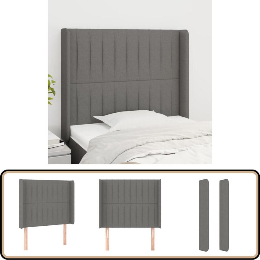 VidaXL Hoofdbord met randen Donkergrijs Stof Hoofd Bord Hoofdkussen Bed Accessoires Klassiek Design Grijs Stoffen Headboard Comfortabel
