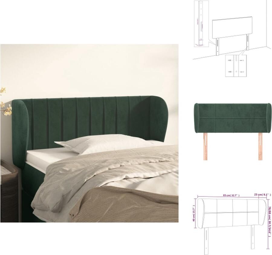 VidaXL Klassiek Hoofdbord Zacht fluweel Stevige en stabiele poten Verstelbare hoogte Comfortabele ondersteuning Kleur- donkergroen Afmetingen- 83 x 23 x 78 88 cm Bedonderdeel - Foto 3