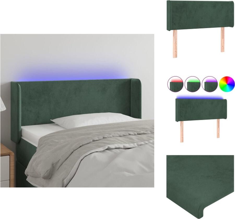 VidaXL Hoofdbord Donkergroen LED-verlichting Verstelbare hoogte Comfortabele ondersteuning Snijdbare LED-strip 103 x 16 x 78 88 cm Bedonderdeel - Foto 3